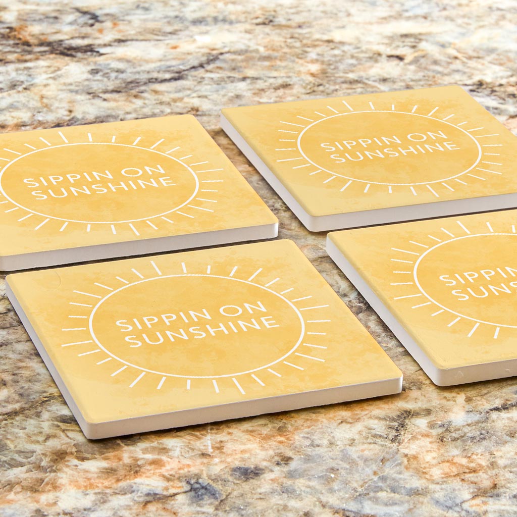 Sippin On Sunshine Yellow | Absorbent Coasters | Set of 4 | Min 2