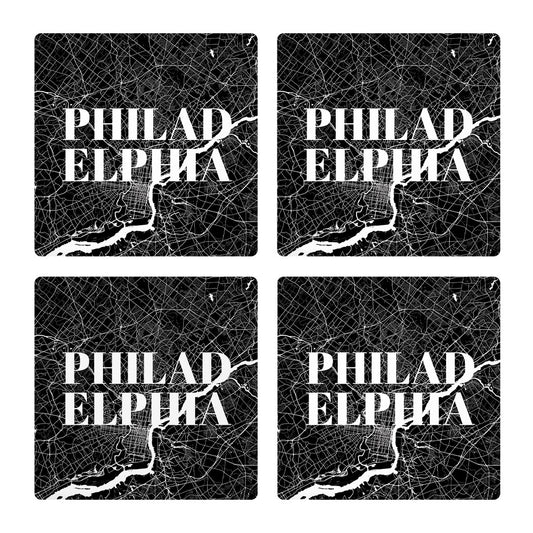 Minimalistic B&W Pennsylvania Philadelphia Map | Absorbent Coasters | Set of 4 | Min 2