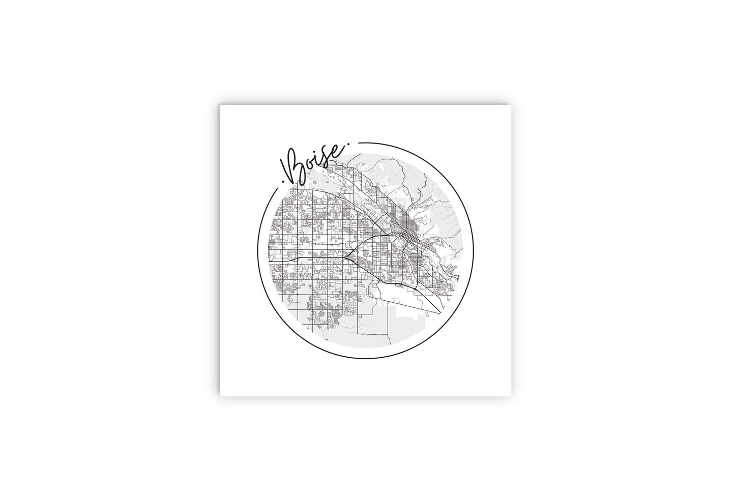 Minimalist B&W Idaho Boise Circle Map | Wood Sign | Eaches | Min 2