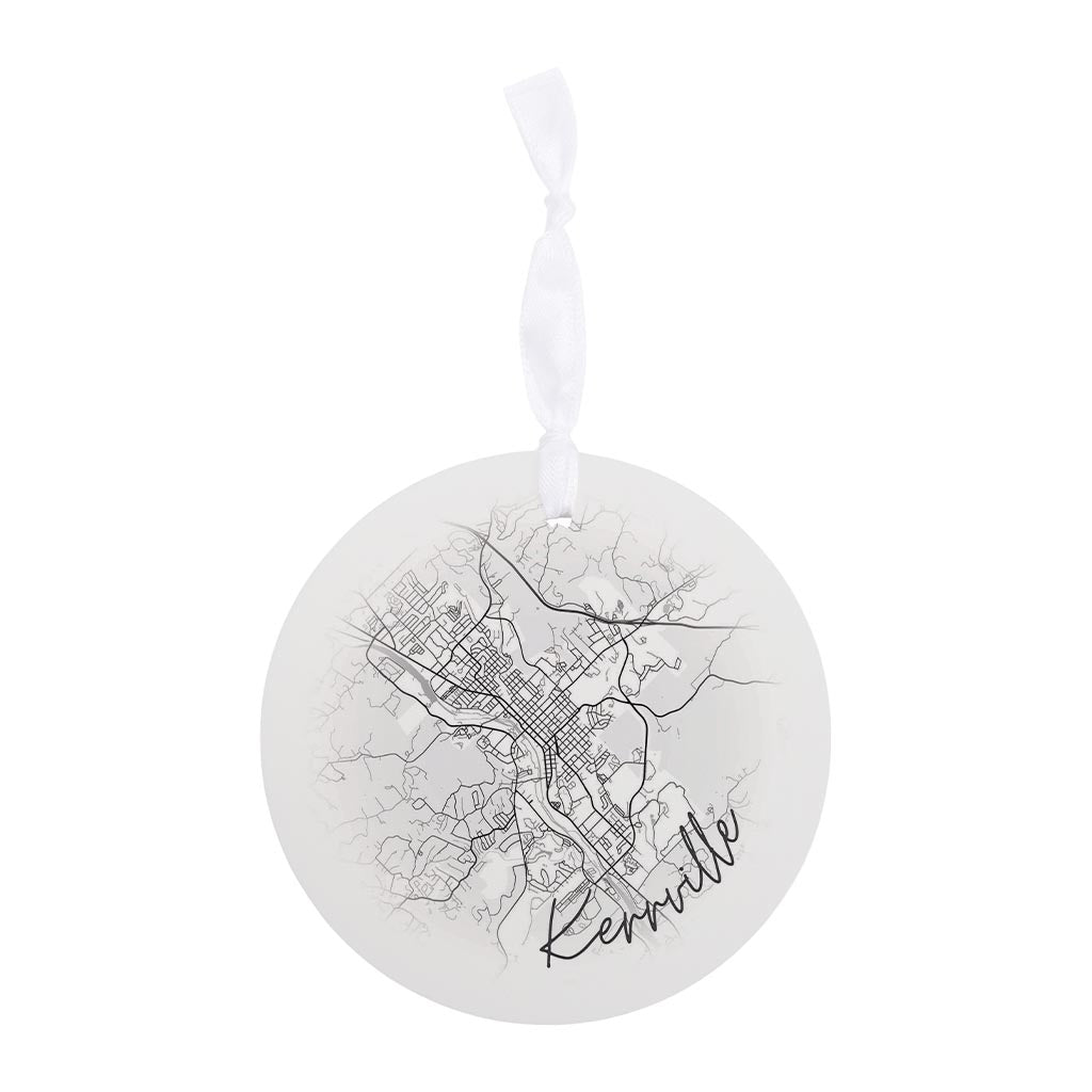 Minimalistic B&W Texas Kerrville Circle Map | Wood Ornament | Eaches | Min 6