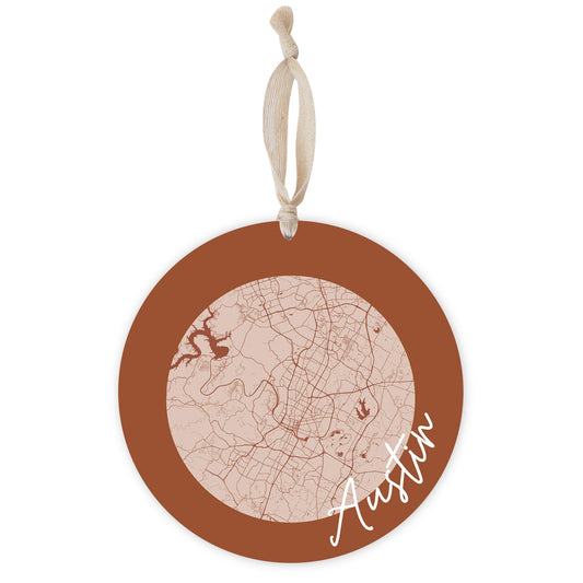 Modern Minimalist Texas Austin Circle Map| Wood Ornament | Eaches | Min 1