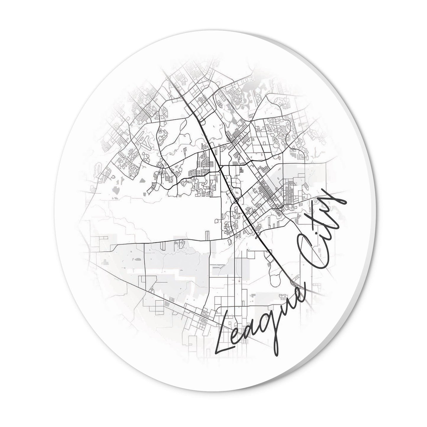 Minimalistic B&W Texas League City Circle Map | Wood Sign | Eaches | Min 1