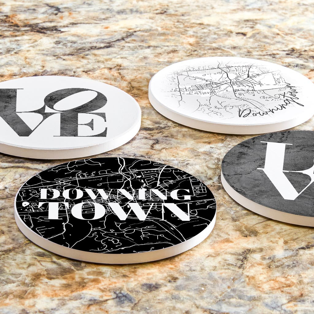 Minimalistic B&W Pennsylvania Downingtown Maps Love | Absorbent Coasters | Set of 4 | Min 2