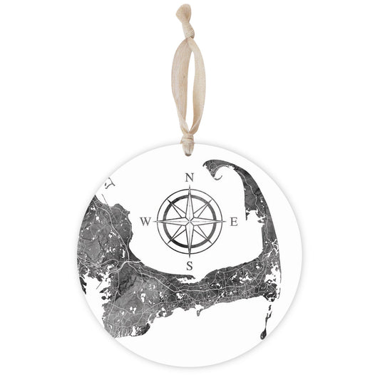 Minimalistic B&W Cape Cod Map With Compass | Wood Ornament | Eaches | Min 1