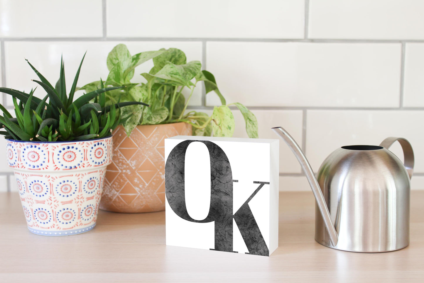 Modern White Oklahoma Initials | Wood Block | Eaches | Min 4