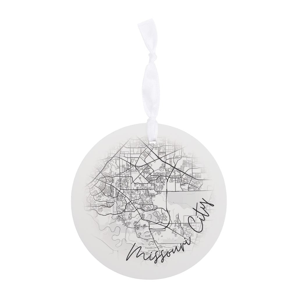 Minimalistic B&W Texas Missouri City Circle Map | Wood Ornament | Eaches | Min 6