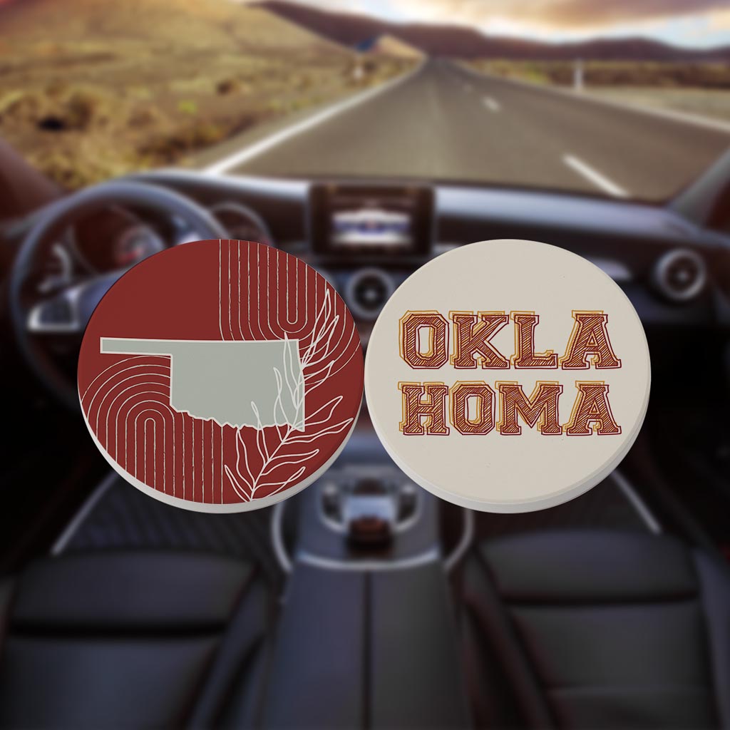 Modern Minimalist Oklahoma Set | Absorbent Car Coasters | Set of 2 | Min 4