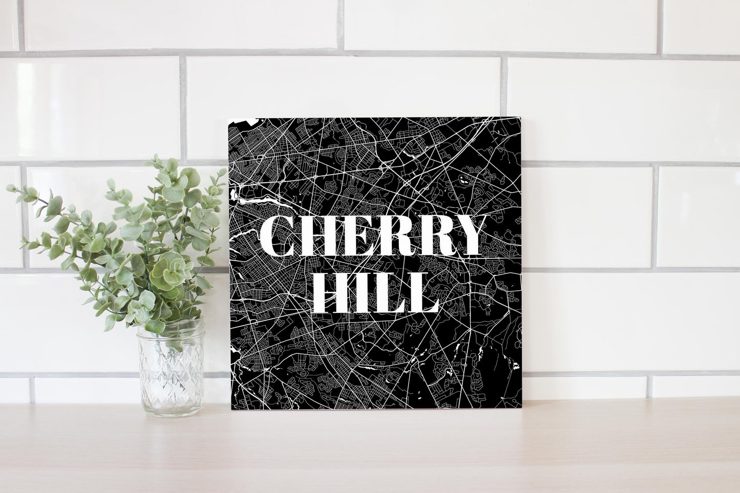 Minimalistic B&W New Jersey Cherry Hill Map | Wood Sign | Eaches | Min 2