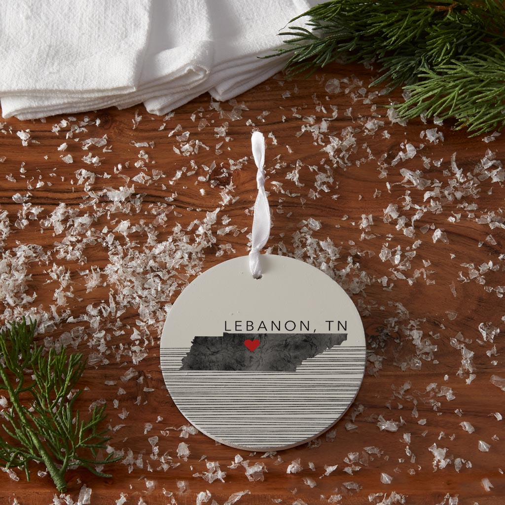 Minimalist B&W Tennessee State Lebanon Heart | Wood Ornament | Eaches | Min 6