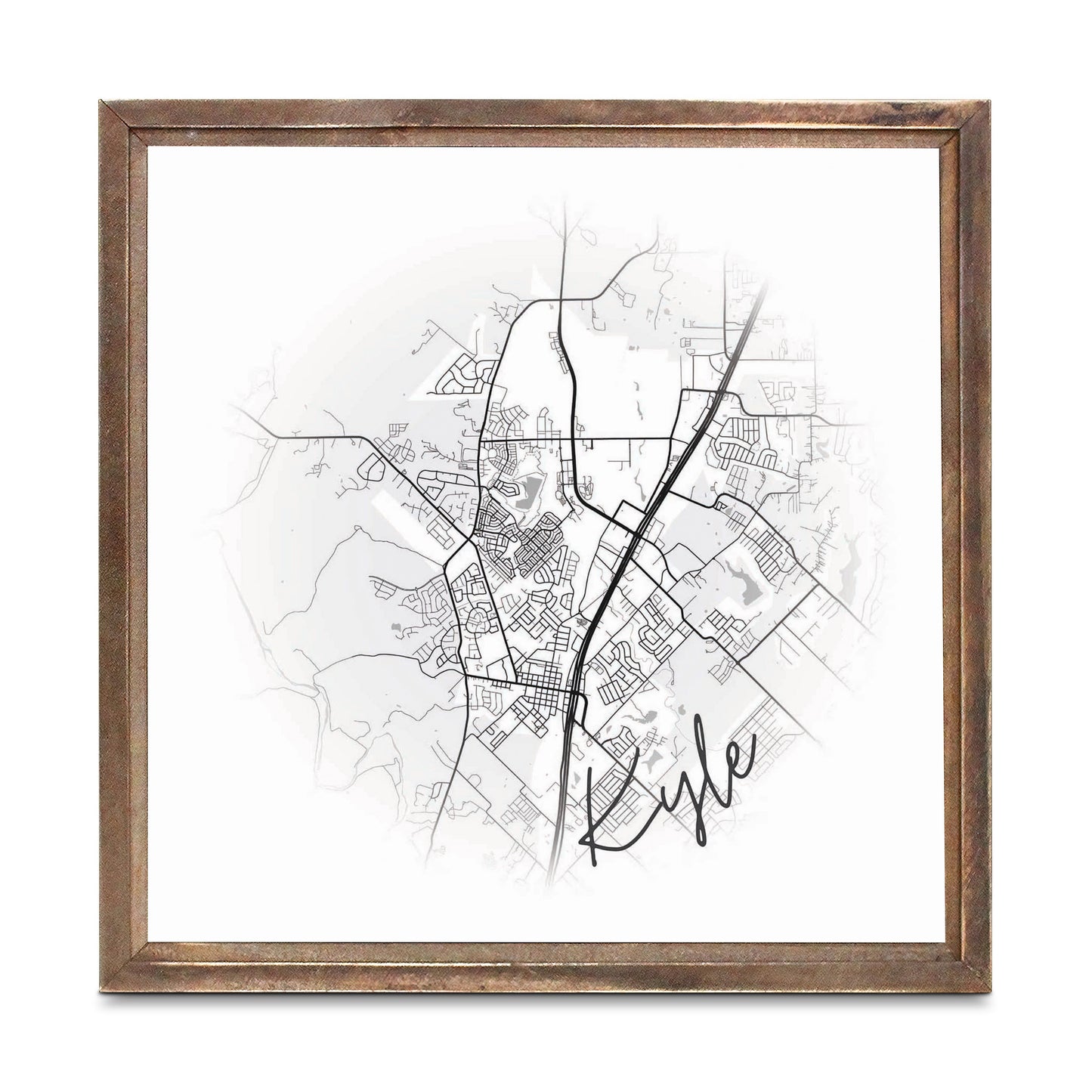 Minimalistic B&W Texas Kyle Circle Map | Wood Sign | Eaches | Min 1