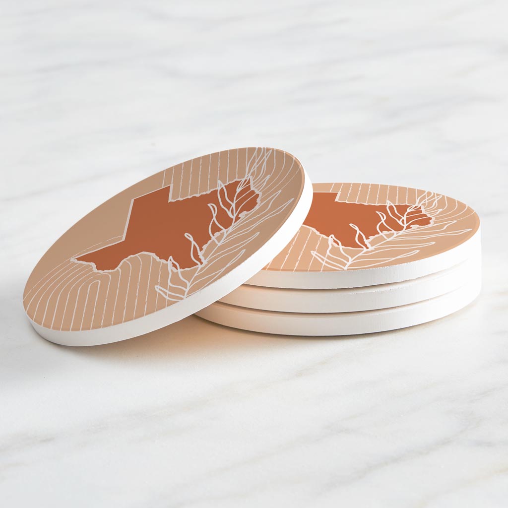 Modern Minimalist Texas State Shape With Leaf | Absorbent Coasters | Set of 4 | Min 2