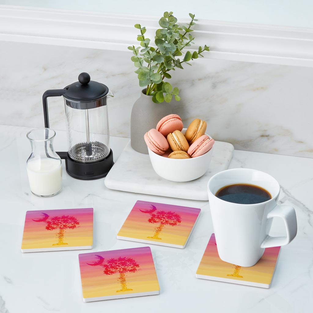 South Carolina Pink Water Color Palm Trees | Absorbent Coasters | Set of 4 | Min 2