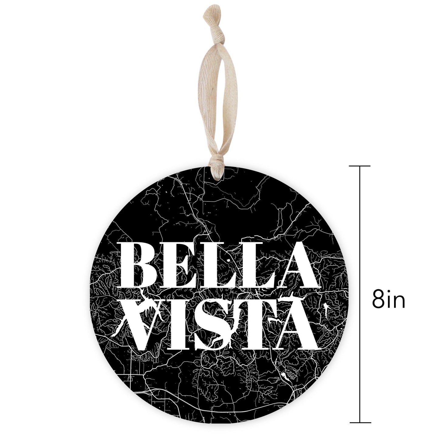 Minimalist B&W Arkansas Bella Vista Map | Wood Ornament | Eaches | Min 1