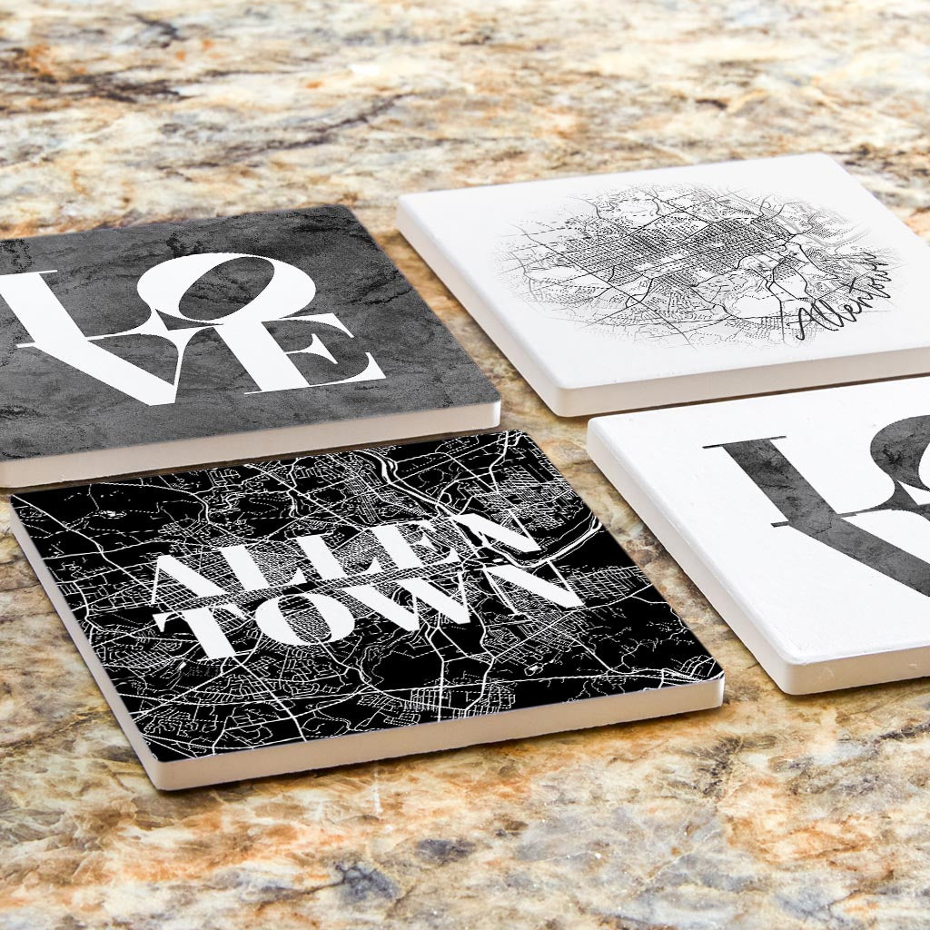 Minimalistic B&W Pennsylvania Allentown Maps Love | Absorbent Coasters | Set of 4 | Min 2