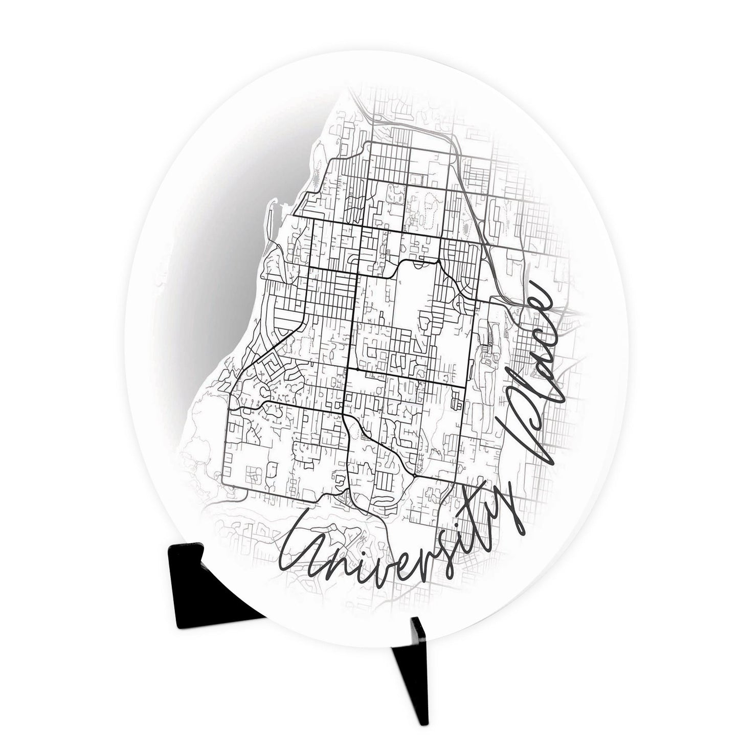 Minimalistic B&W Washington University Place Circle Map | Wood Sign | Eaches | Min 1