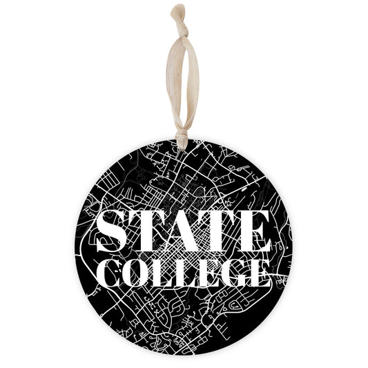 Minimalistic B&W Pennsylvania State College Map | Wood Ornament | Eaches | Min 1