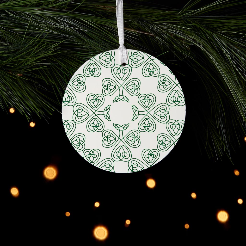 White Green Shamrock Pattern| Wood Ornament | Eaches | Min 6