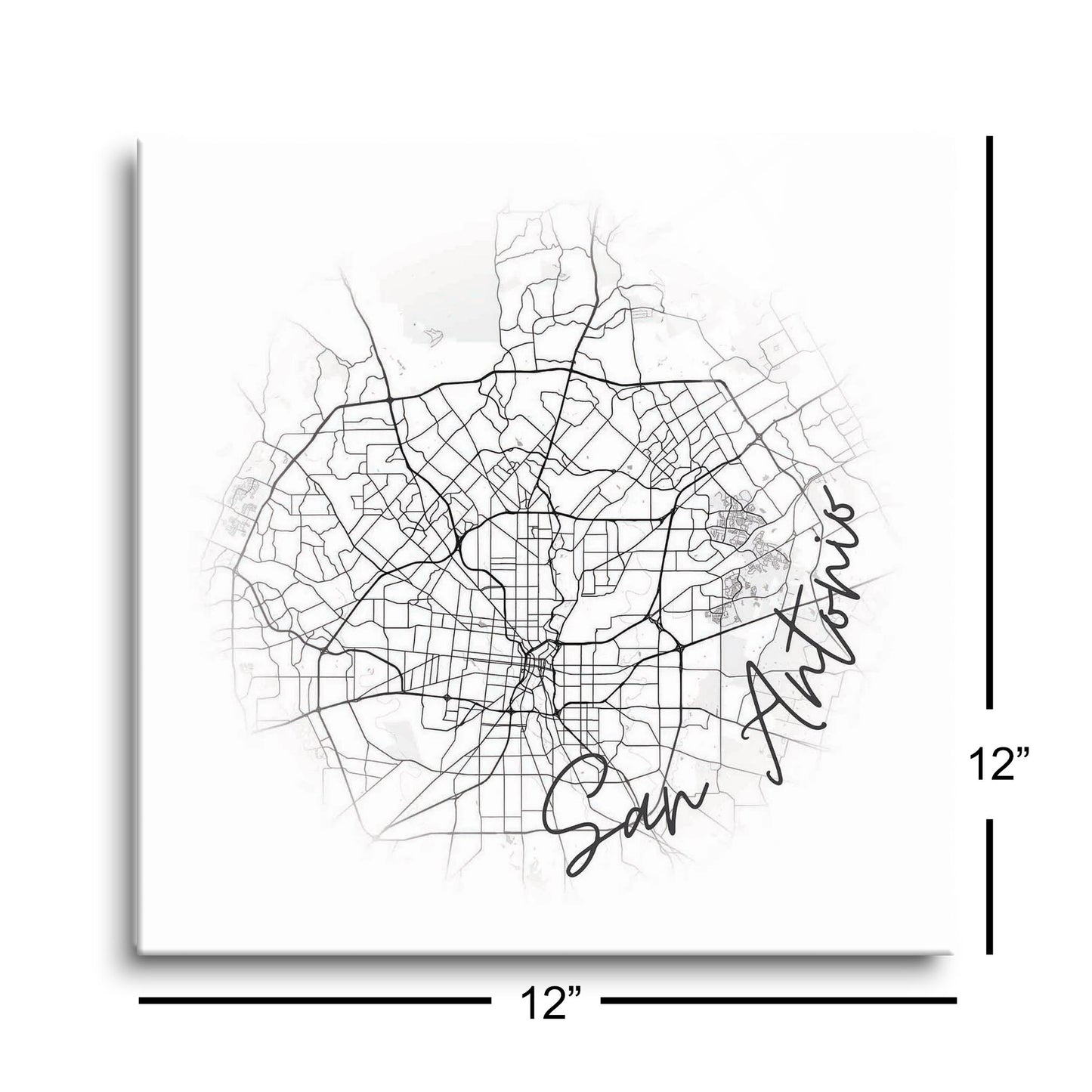 Minimalistic B&W Texas San Antonio Circle Map | Hi-Def Glass Art | Eaches | Min 1