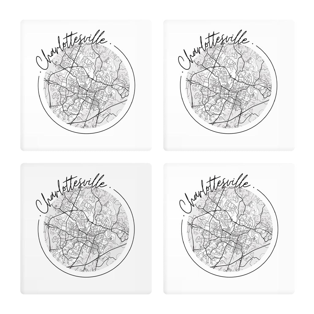 Minimalistic B&W Virginia Charlottesville Circle Map | Absorbent Coasters | Set of 4 | Min 2