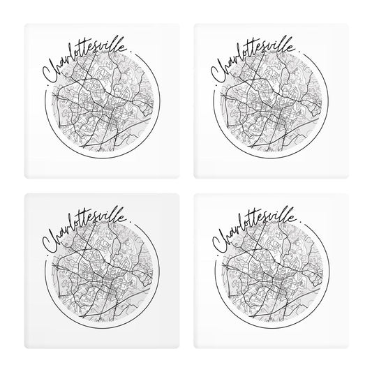 Minimalistic B&W Virginia Charlottesville Circle Map | Absorbent Coasters | Set of 4 | Min 2