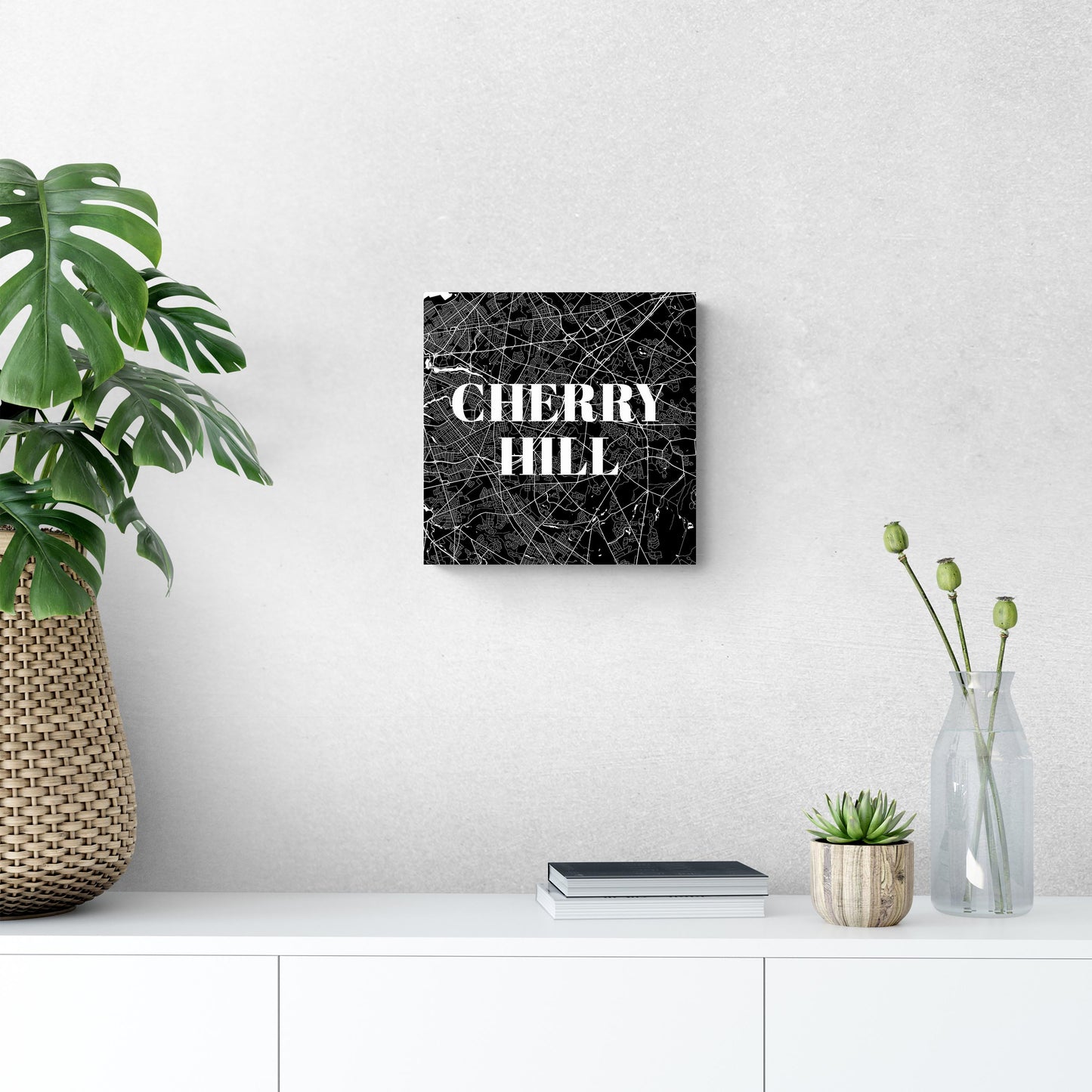 Minimalistic B&W New Jersey Cherry Hill Map | Wood Sign | Eaches | Min 2