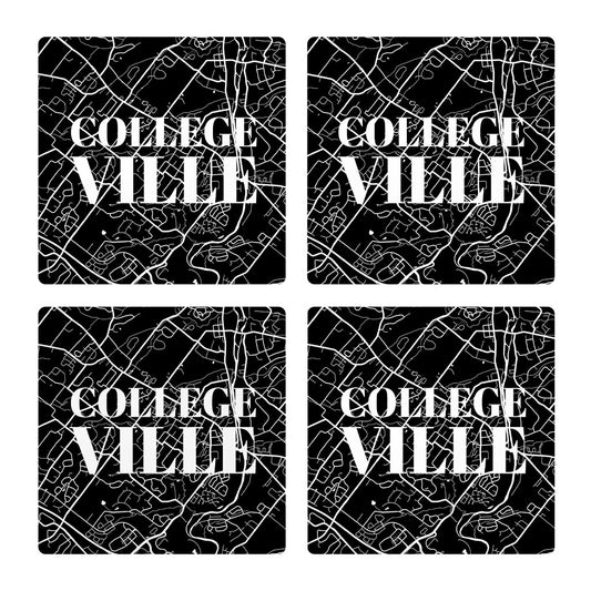 Minimalistic B&W Pennsylvania Collegeville Map | Absorbent Coasters | Set of 4 | Min 2