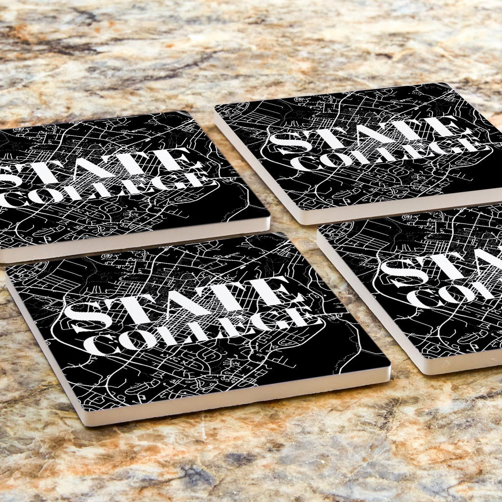 Minimalistic B&W Pennsylvania State College Map| Absorbent Coasters | Set of 4 | Min 2