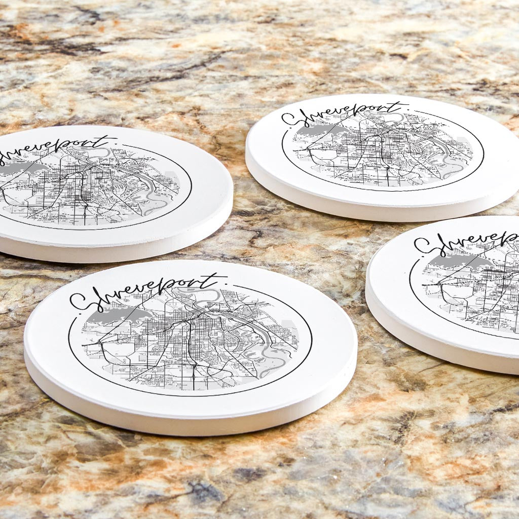 Modern Louisiana Shreveport Circle Map | Absorbent Coasters | Set of 4 | Min 2