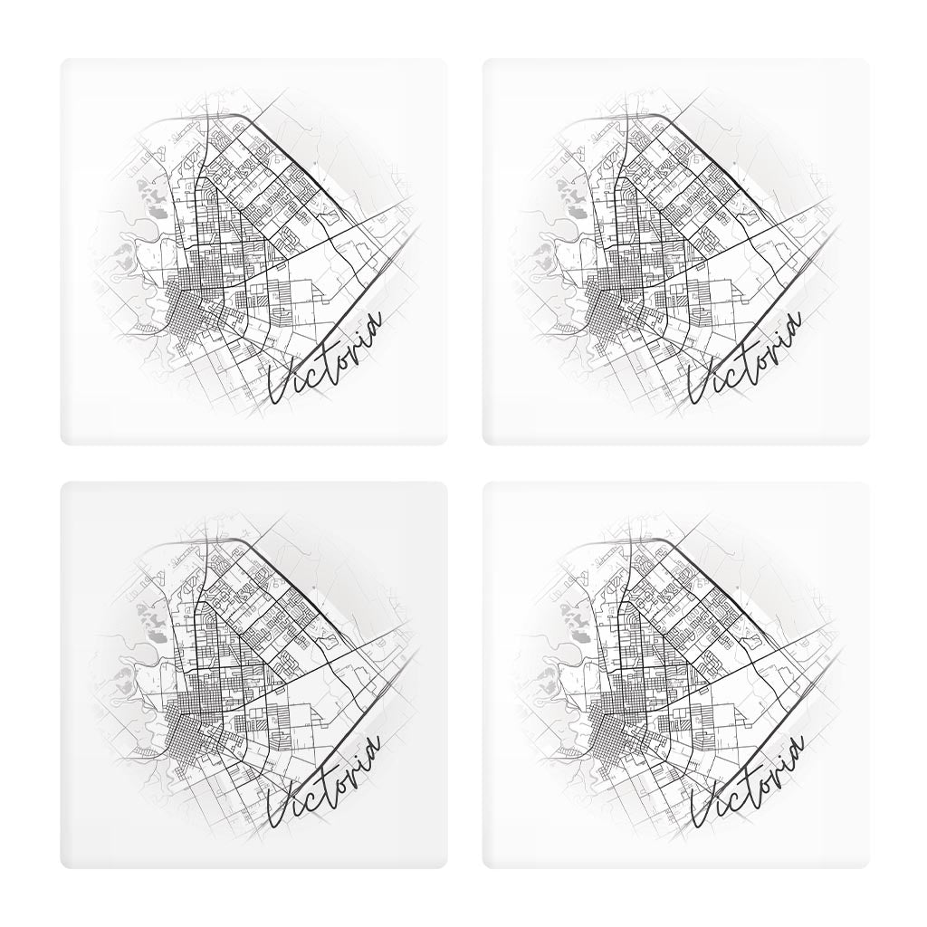 Minimalistic B&W Texas Victoria Circle Map | Absorbent Coasters | Set of 4 | Min 2