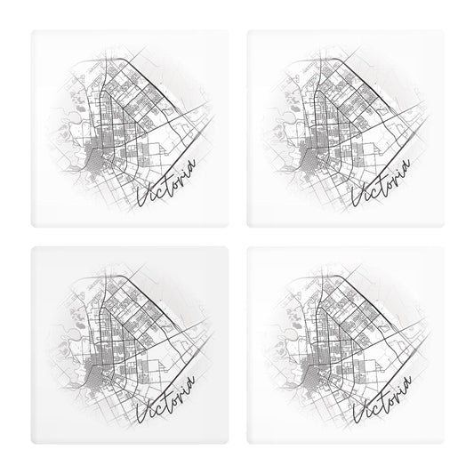 Minimalistic B&W Texas Victoria Circle Map | Absorbent Coasters | Set of 4 | Min 2