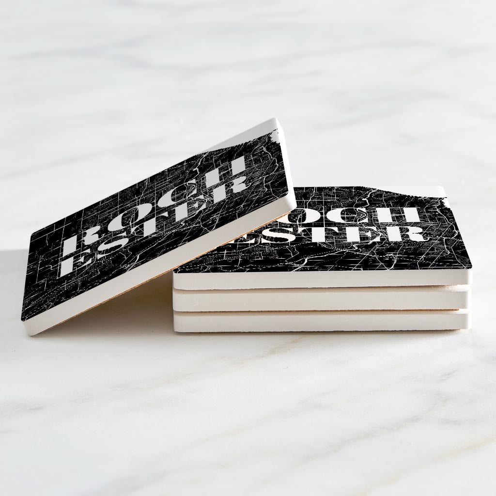 Minimalistic B&W New York Rochester Map | Absorbent Coasters | Set of 4 | Min 2