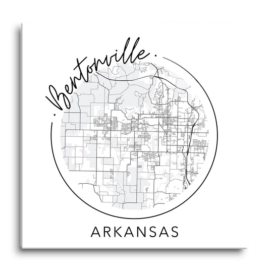 Minimalist B&W Arkansas Bentonville Circle Map State | Hi-Def Glass Art | Eaches | Min 1