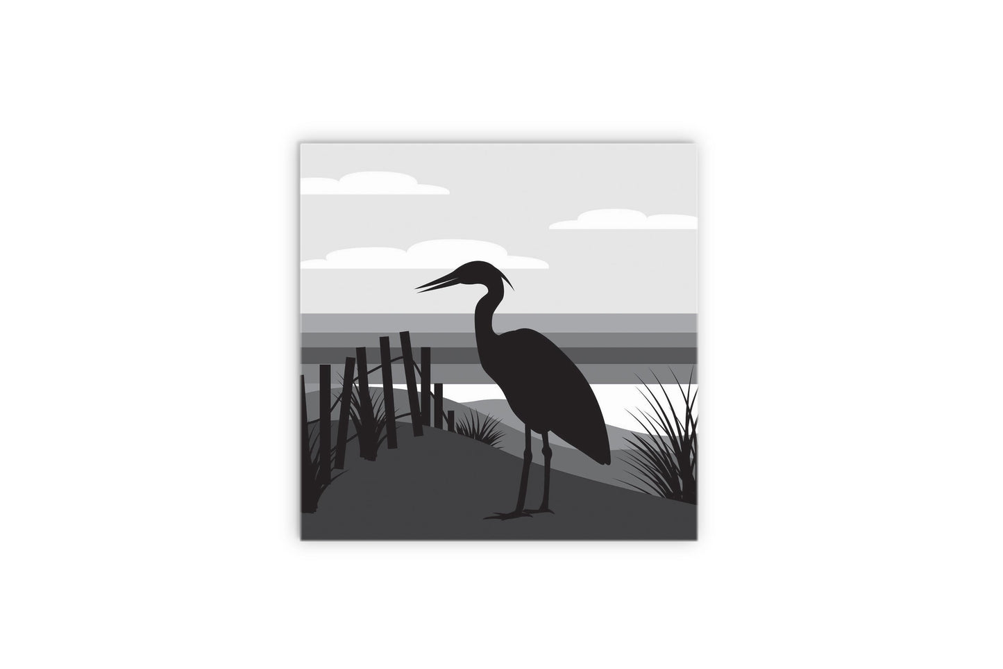 Minimalistic B&W Cape Cod Heron Illustration | Wood Sign | Eaches | Min 2