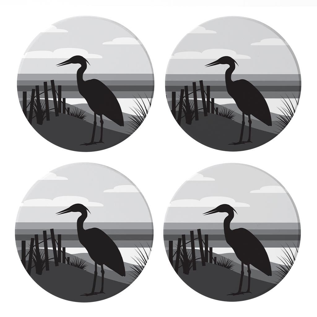 Minimalistic B&W Cape Cod Heron Illustration | Absorbent Coasters | Set of 4 | Min 2