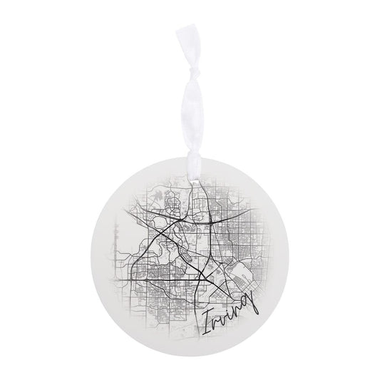 Minimalistic B&W Texas Irving Circle Map | Wood Ornament | Eaches | Min 6