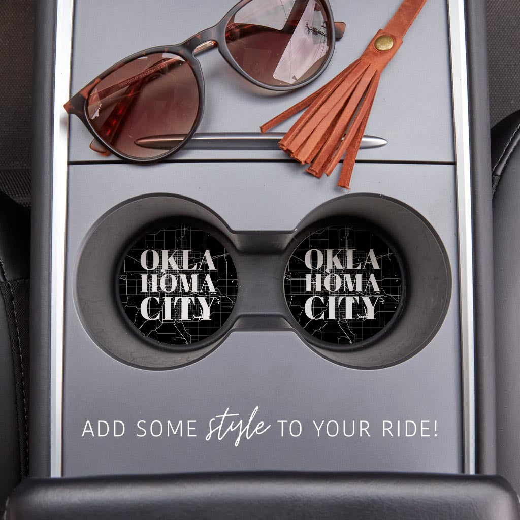 Modern Oklahoma City Map| Absorbent Car Coasters | Set of 2 | Min 4