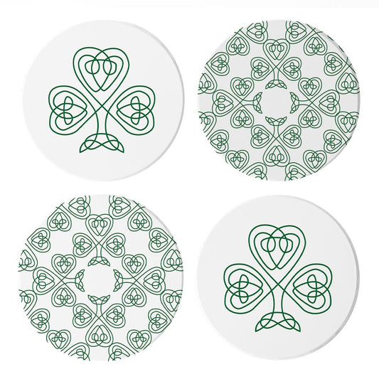 White Green Shamrock Pattern Shape | Absorbent Coasters | Set of 4 | Min 2