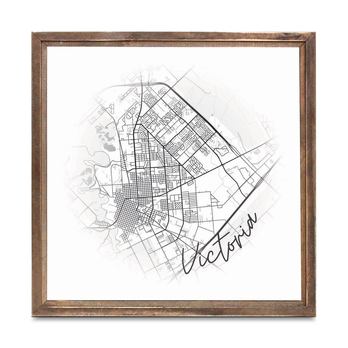 Minimalistic B&W Texas Victoria Circle Map | Wood Sign | Eaches | Min 1