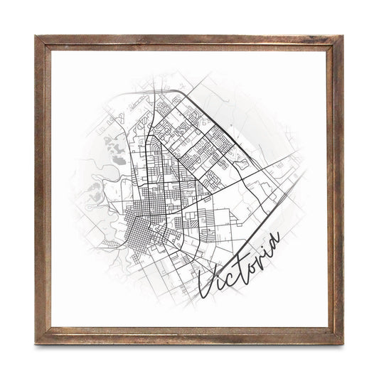 Minimalistic B&W Texas Victoria Circle Map | Wood Sign | Eaches | Min 1