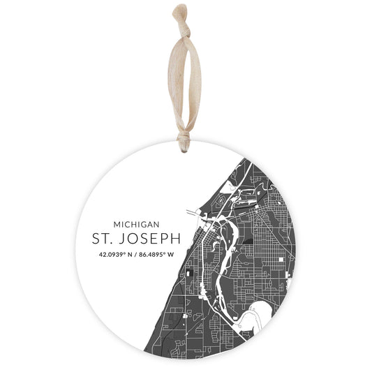 St Joseph Black And White Map | Wood Ornament | Eaches | Min 1