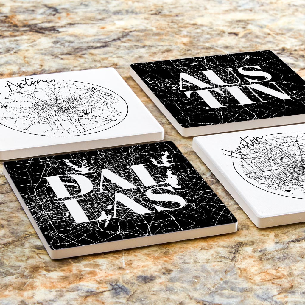 Modern Black White Texas Set | Absorbent Coasters | Set of 4 | Min 2