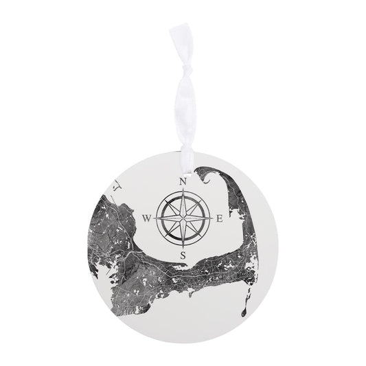 Minimalistic B&W Cape Cod Map With Compass | Wood Ornament | Eaches | Min 6