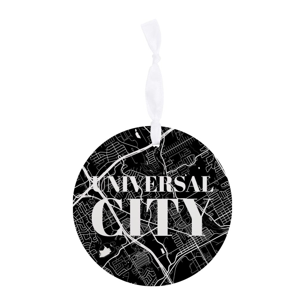 Minimalistic B&W Texas Universal City Map | Wood Ornament | Eaches | Min 6