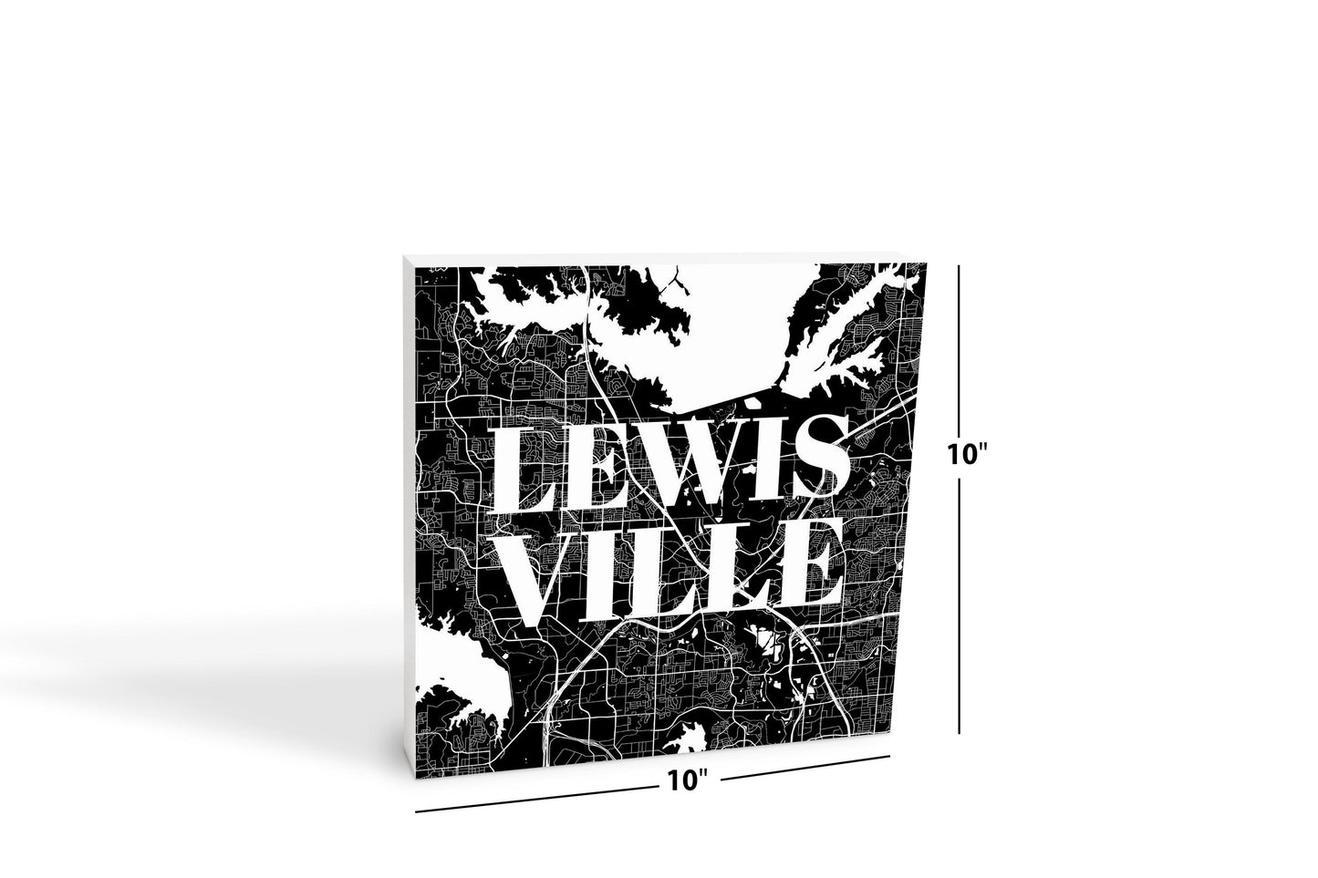 Minimalistic B&W Texas Lewisville Map | Wood Block | Eaches | Min 2