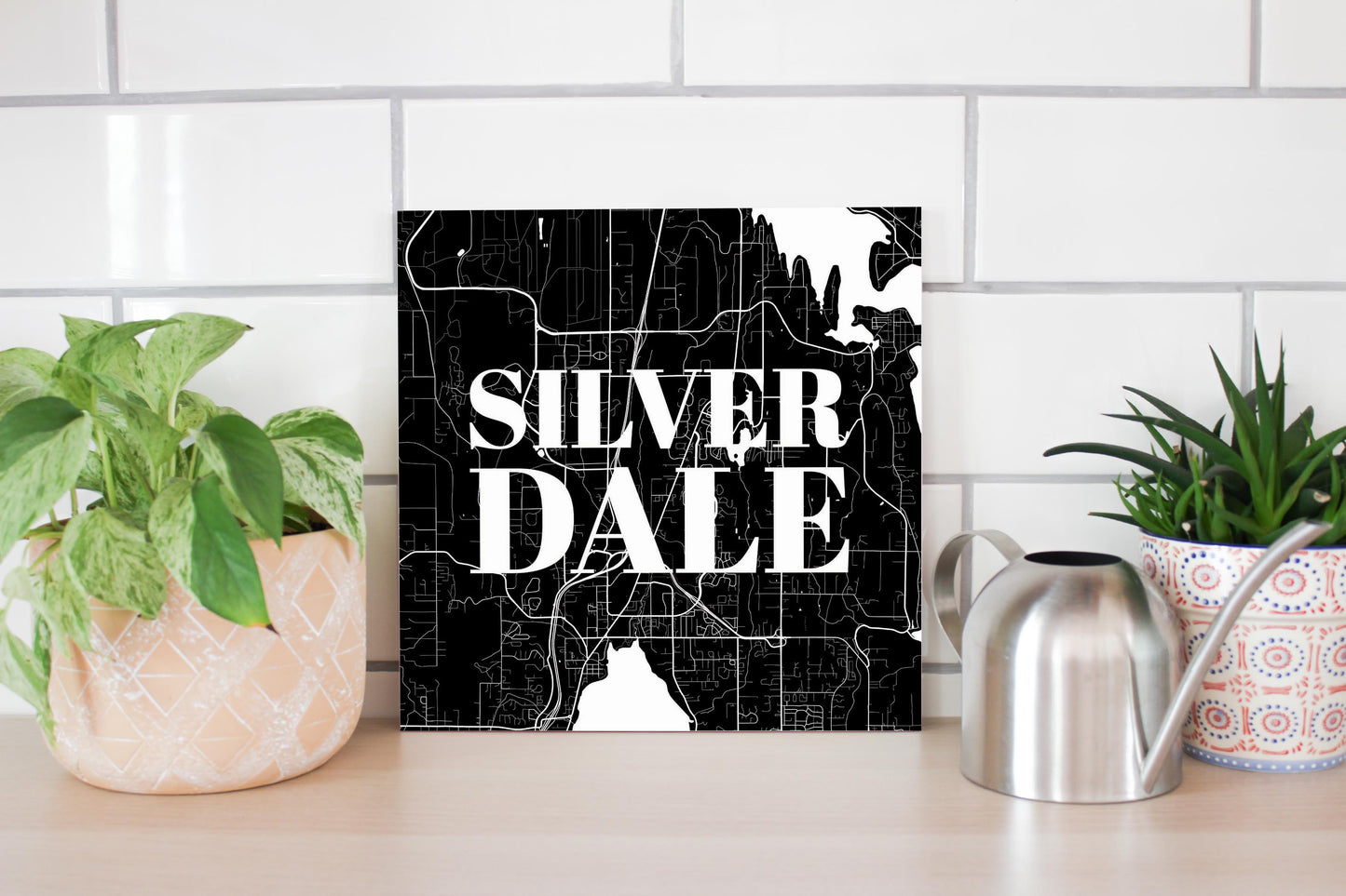 Minimalistic B&W Washington Silverdale Map | Wood Sign | Eaches | Min 2