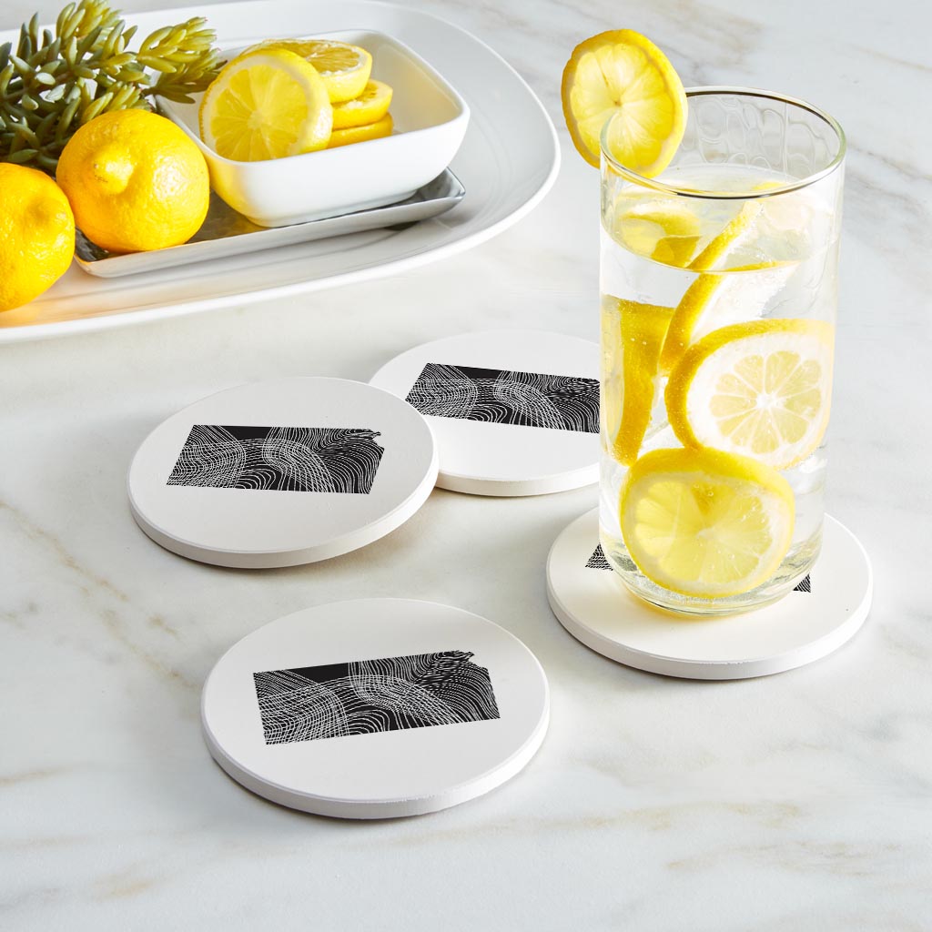 Minimalist B&W Kansas State Shape | Absorbent Coasters | Set of 4 | Min 2