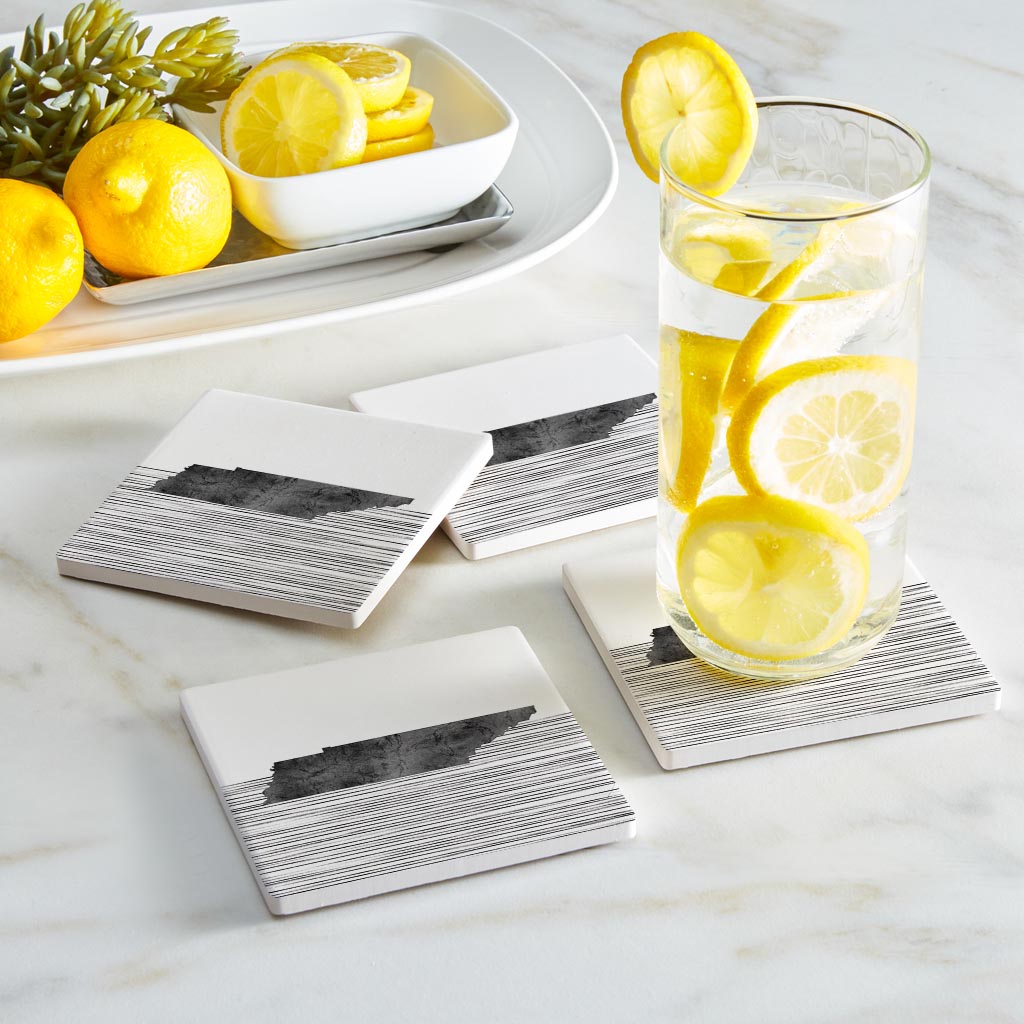 Minimalist B&W Tennessee State With Straight Lines | Absorbent Coasters | Set of 4 | Min 2