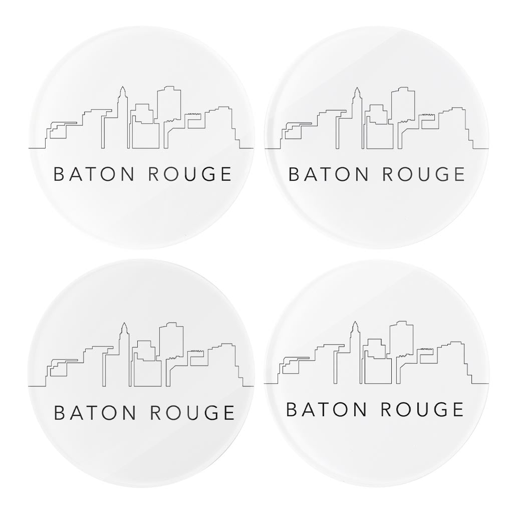 Modern Louisiana Baton Rouge City Line Drawing | Hi-Def Glass Coasters | Set of 4 | Min 2