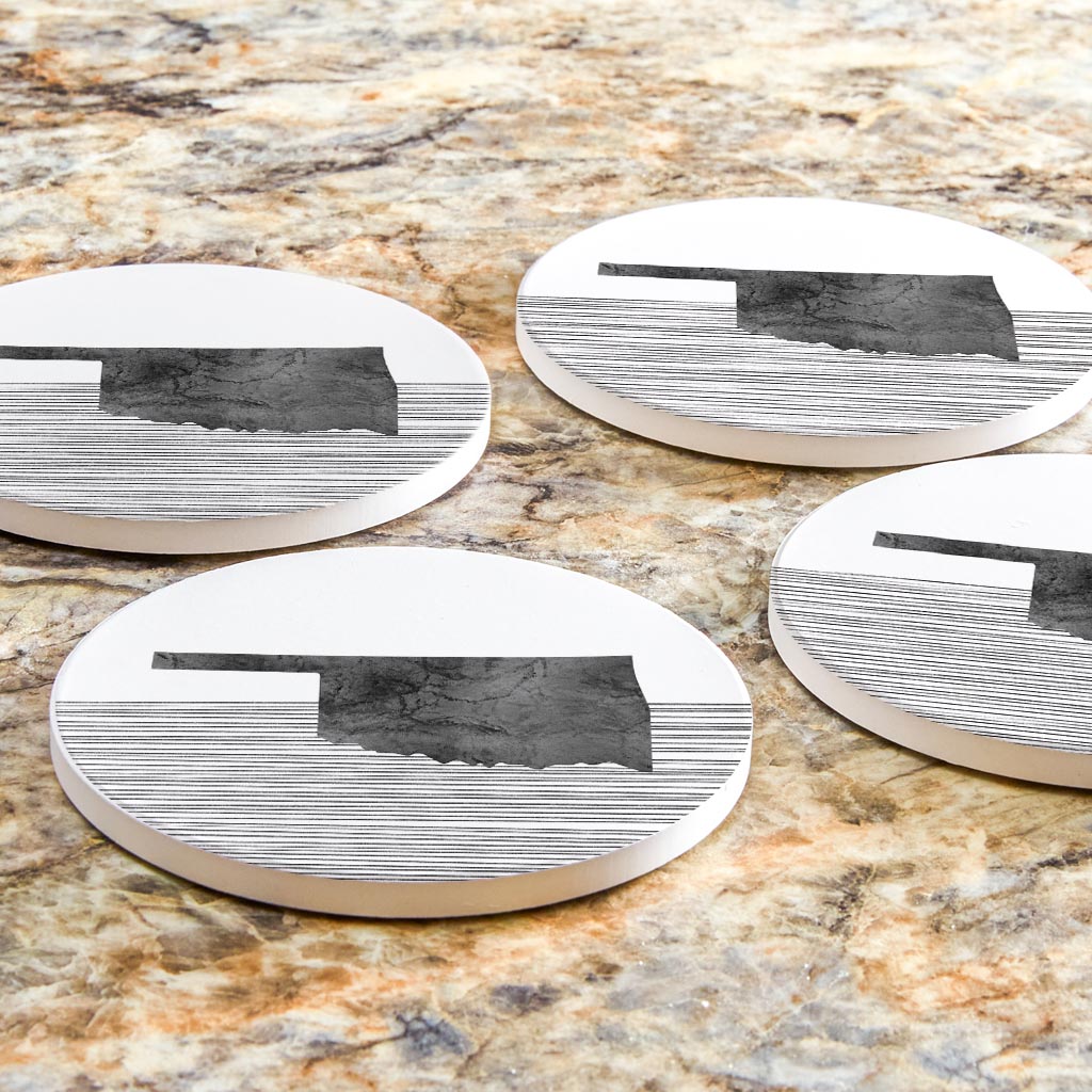 Modern Oklahoma State Shape With Straight Lines | Absorbent Coasters | Set of 4 | Min 2