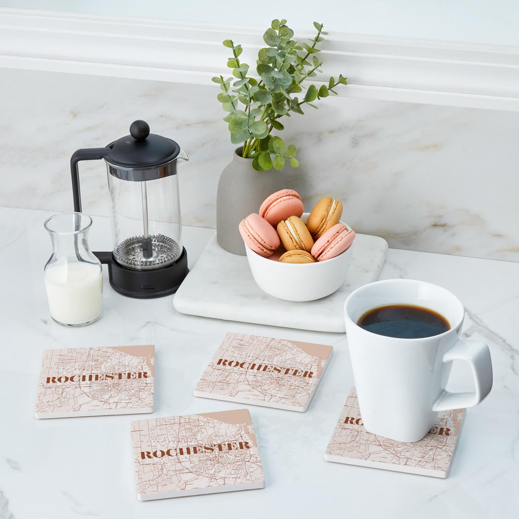 Modern Minimalist New York Rochester Map | Absorbent Coasters | Set of 4 | Min 2